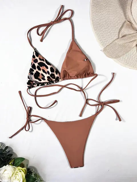 Conjunto de bikini de 2 piezas con estampado de leopardo de Ellolace