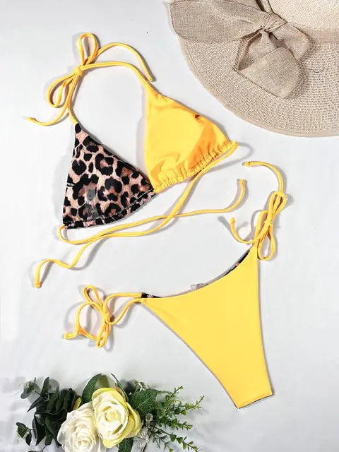 Conjunto de bikini de 2 piezas con estampado de leopardo de Ellolace