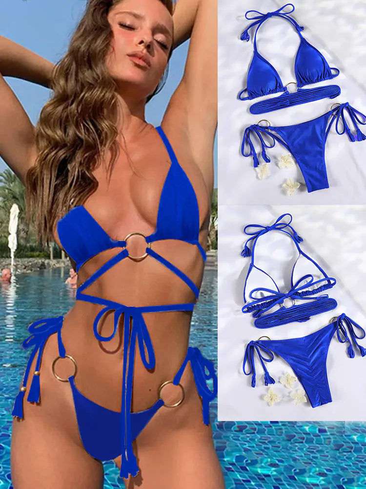 Conjunto de bikini de doble cara con triángulo sexy