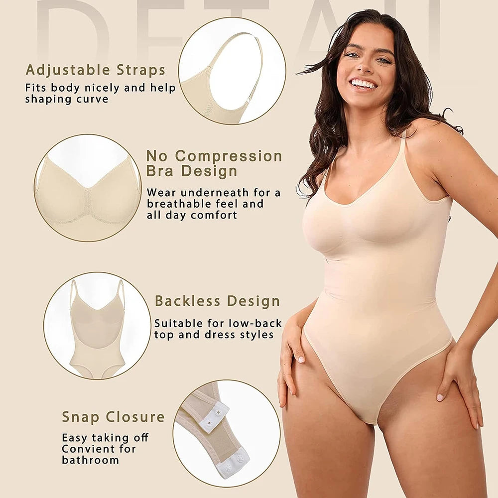 Body con espalda descubierta para mujer, ropa moldeadora, Tanga, Control de abdomen sin costuras, levantador de glúteos, corsé moldeador de cuerpo, camisola adelgazante, Tops